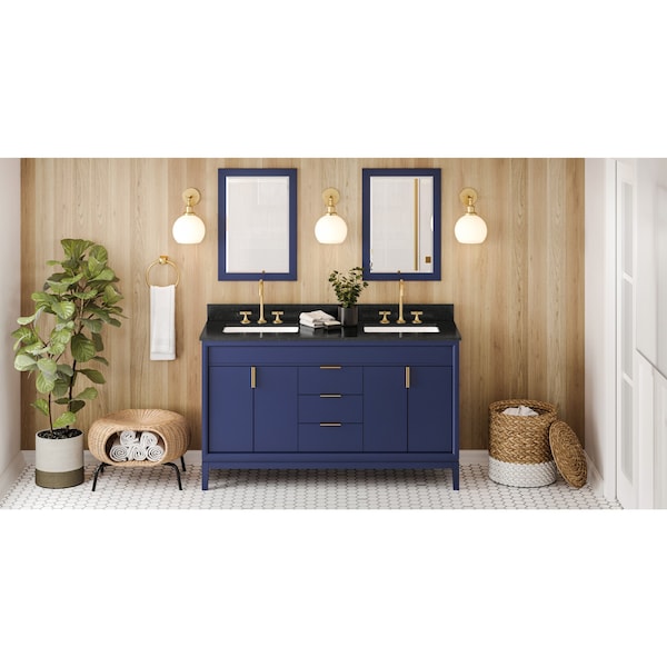 Jeffrey Alexander 60In. Hale Blue Theodora Vanity, Double Bowl, Black Granite Vanity Top, 2 Undrmnt Rctngl Bowls VKITTHE60BLBGR - main
